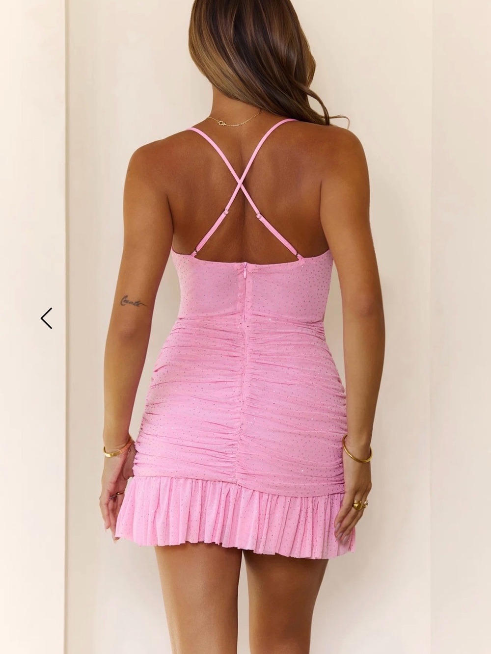 Hello Molly Pink Ruched Mini Dress with Ruffle Hem - Picture 2 of 8